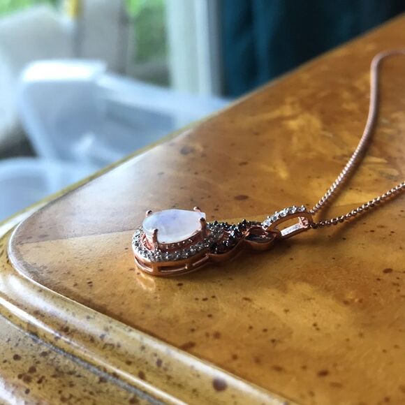 Natural Rainbow Moonstone Gold Vermeil Sterling Silver Necklace - Picture 2 of 7